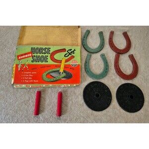 Vintage 1950s Auburn Rubber Horse Shoe Set No 707 Complete Original Box USA